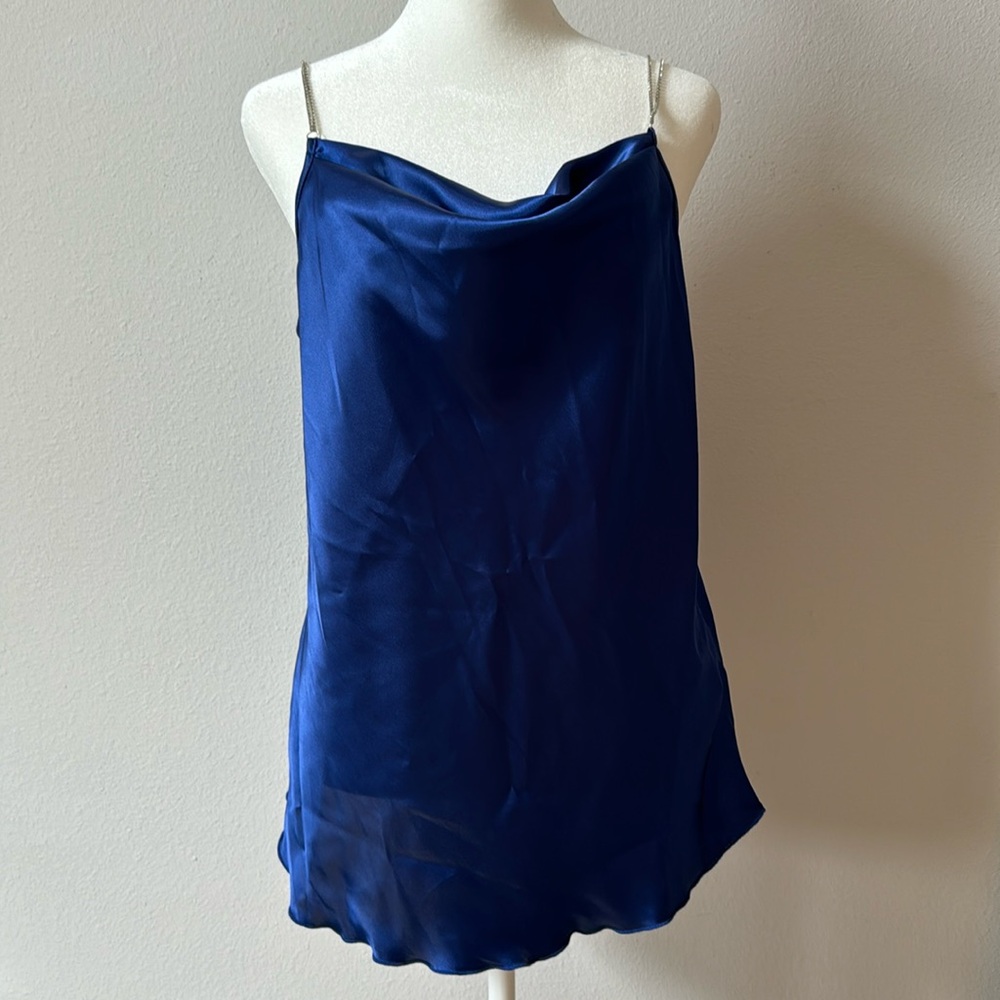 NEW w/out Tags Nicole Miller Women’s Royal Blue Satin Cowl Neck Tank Top M